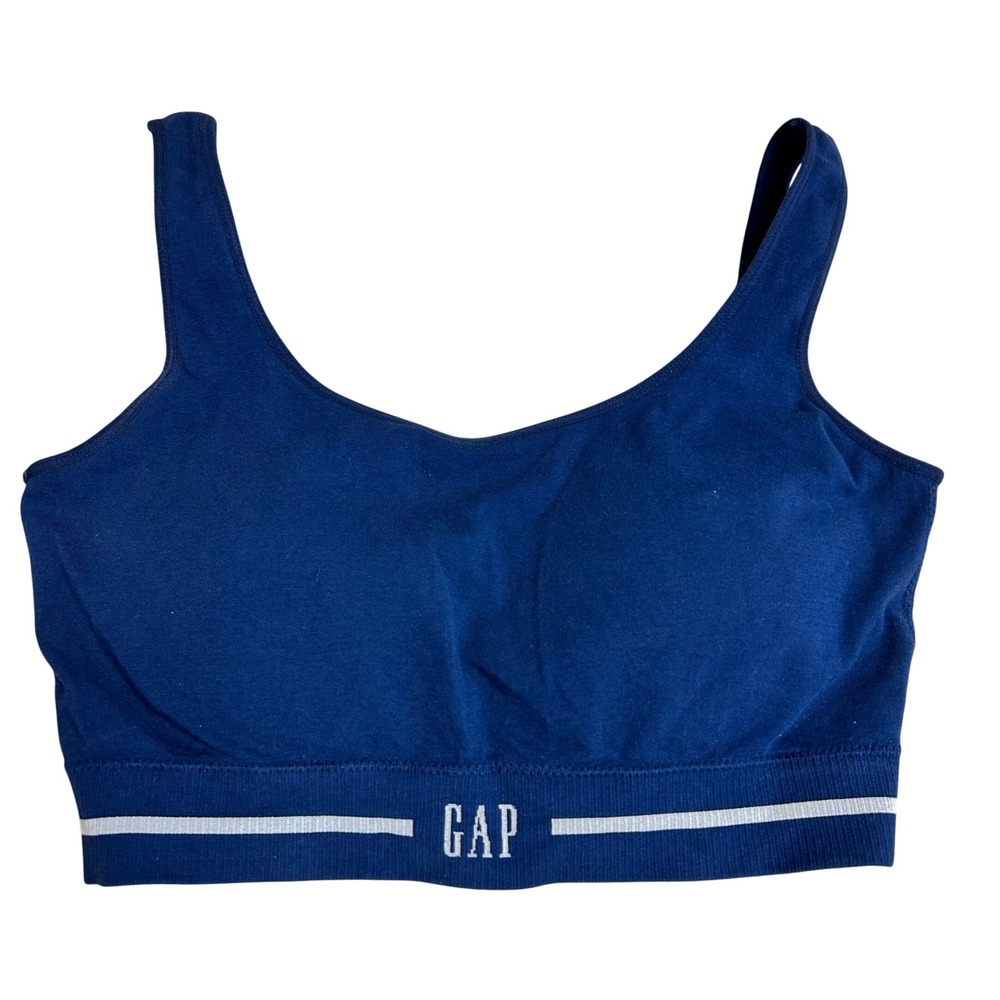 GapBody Navy Blue Seamless Bralette Scoop Neck Logo Band Lounge Bra XL
